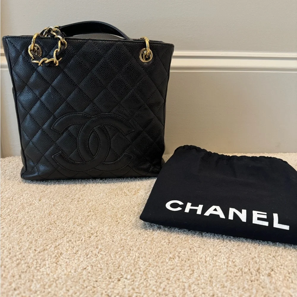 Chanel Black Quilted Caviar Timeless Classic Petit Shopping Tote - Picture 1 of 16